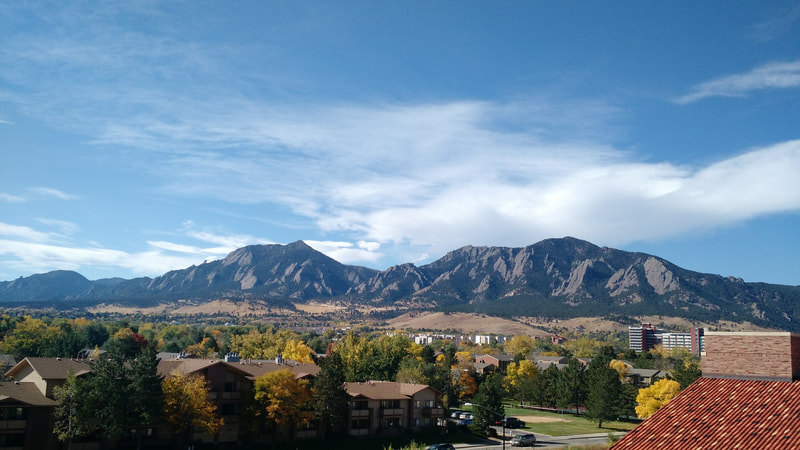 The Flatirons in the fall, viewed from the biotechnology building at University of Colorado at Boulder