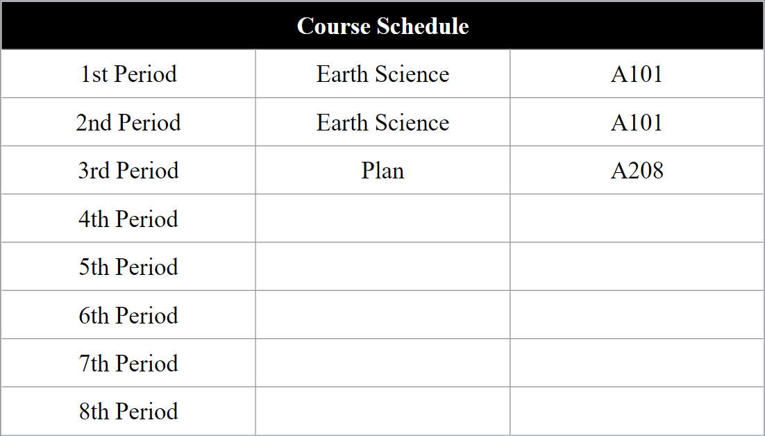 Teacher Course Schedule - Available in A208 during 2nd, 4th and 5th periods